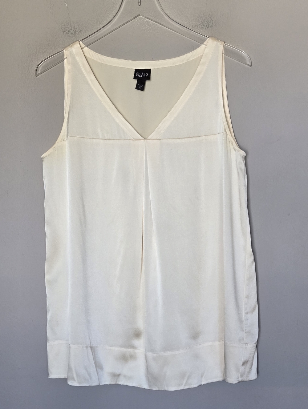 Eileen Fisher Silk V-neck Sleeveless Quiet Luxury Cream Bone Tunic Top Size M
